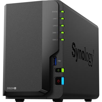 Сетевой накопитель (NAS) Synology DiskStation DS224+ Intel Celeron J4125 (2.00-2.70GHz), 2GB DDR4, 2.5"+3.5"/2.5" SATA, RAID 0,1,JBOD,Synology Hybrid, 2xUSB 3.1, 2xLAN, Cloud, Black