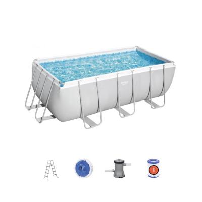 Каркасный бассейн Power Steel Rectangular 412 х 201 х 122 см, BESTWAY, 56456, Винил, 8124 л., Стальной каркас, Ф-насос 58383 (2006л/ч), Лестница 58336, Дозатор 58501, Серый, Цветная коробка