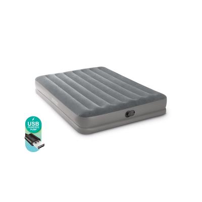 Матрас надувной Dura-Beam PLUS Standard Prestige Mid-Rise Airbed (Queen) 203 х 152 х 30 см, INTEX, 64114NP, Винил, Плюшевый верх, Встроенный USB- насос, Технология Fiber-Tech, Сумка для переноски и хранения в комплекте, Серый, Цветная коробка