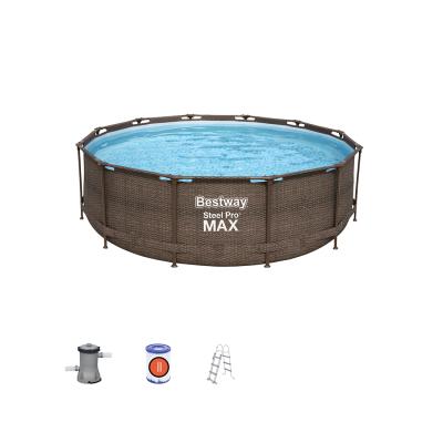 Каркасный бассейн Steel Pro MAX 366 х 100 см, BESTWAY, 56709, Винил, 9150 л., Стальной каркас, Ф-насос 58383 (2006л/ч), Лестница 58335, Ротанговый принт, Цветная коробка