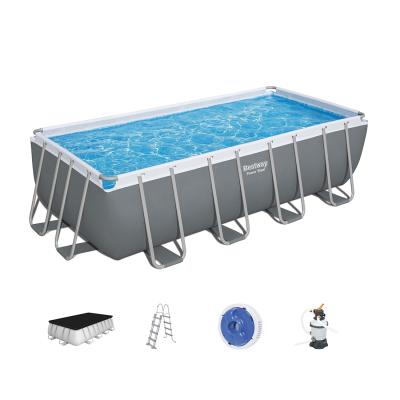 Каркасный бассейн Power Steel Rectangular 488 х 244 х 122 см, BESTWAY, 56671, Винил, 11532 л., Стальной каркас, Песочный ф-насос 58515 (3028л/ч), Лестница 58336, Тент 58472, Дозатор 58501, Серый, Цветная коробка
