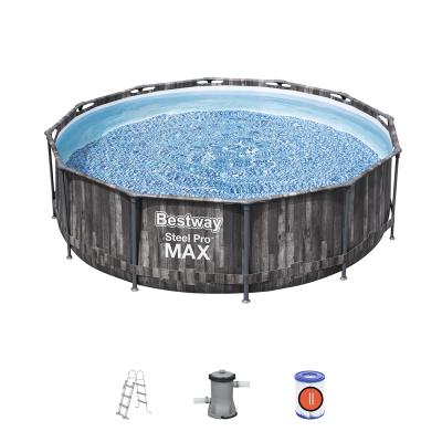 Каркасный бассейн Steel Pro MAX 366 х 100 см, BESTWAY, 5614X, Винил, 9150 л., Стальной каркас, Ф-насос 58383 (2006л/ч), Лестница 58335, Деревянный принт, Цветная коробка