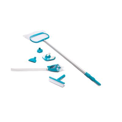 Набор для чистки бассейна Deluxe Pool Maintenance Kit, INTEX, 28003, Пластик/Алюминий, Насадка-сачок, Насадка-щетка , Насадка-пылесос с шлангом 750см и набором насадок, Телескопическая ручка 279 см., Сине-Белый, Цветная коробка