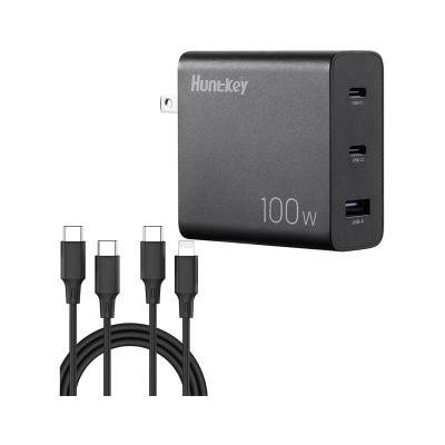 Зарядное устройство, Huntkey, HKC10020050-0B3, 100W, USB + 2*Type-C, EU, Поддержка быстрой зарядки, 100W, Количество подключаемых устройств - 3, Чёрный