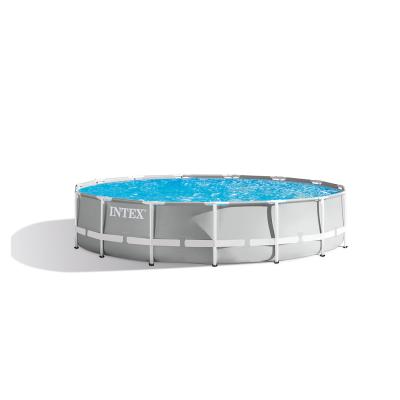 Каркасный бассейн Prism Frame 457 х 107 см, INTEX, 26724NP, Винил, 14614 л., Стальной каркас, Ф-насос 28638 (3785л/ч), Лестница 28075, Подложка 28048, Тент 28032, Гидроаэрация 22025, Серый, Цветная коробка