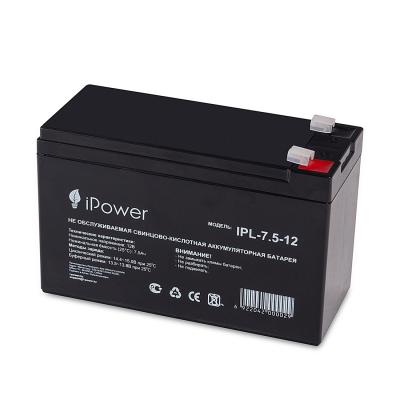 Батарея, IPower, IPL7.5-12/L, Свинцово-кислотная 12В 7.5 Ач, Размер в мм.: 151*65*100