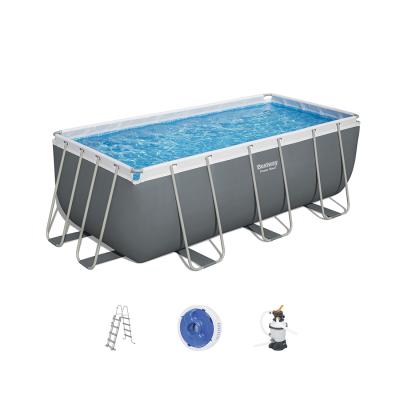Каркасный бассейн Power Steel Rectangular 412 х 201 х 122 см, BESTWAY, 56457, Винил, 8124 л., Стальной каркас, Песочный ф-насос 58515 (3028л/ч), Лестница 58336, Дозатор 58501, Серый, Цветная коробка