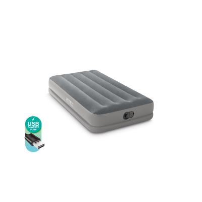 Матрас надувной Dura-Beam PLUS Standard Prestige Mid-Rise Airbed (Twin) 191 х 99 х 30 см, INTEX, 64112NP, Винил, Плюшевый верх, Встроенный USB- насос, Технология Fiber-Tech, Сумка для переноски и хранения в комплекте, Серый, Цветная коробка