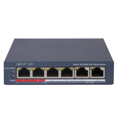 HUB Switch HIKVISION DS-3E1106P-EI/M(STD) SMART 4x10/100Mbps PoE,2x100Mbpc,PoE budget:60W Metal