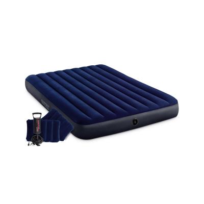 Матрас надувной Dura-Beam Classic Downy Airbed (Queen) 203 х 152 х 25 см с насосом и подушками, INTEX, 64765, Винил, Флокированый верх, Технология Fiber-Tech, Насос 68612 и 2 надувные подушки в комплекте, Синий, Цветная коробка