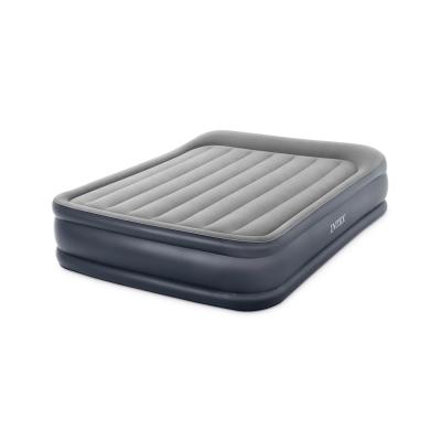 Матрас-кровать надувная Dura-Beam PLUS DELUXE Pillow Rest Raised Airbed (Queen) 203 х 152 х 42 см, INTEX, 64136ND, Винил, Флокированый верх, Встроенные эл. насос и подушка, Технология Fiber-Tech, Сумка для переноски и хранения в комплекте, Серо-чёрны