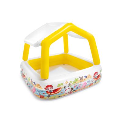 Детский надувной бассейн Sun Shade 157 x 157 х 122 см, INTEX, 57470NP, Винил, 295 л., 2+. Cъемный тент, Желтый, Цветная коробка