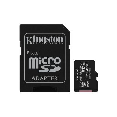 Карта памяти, Kingston, SDCS2/512GB, MicroSDXC 512GB, Canvas Select Plus, Class 10, с адаптером SD