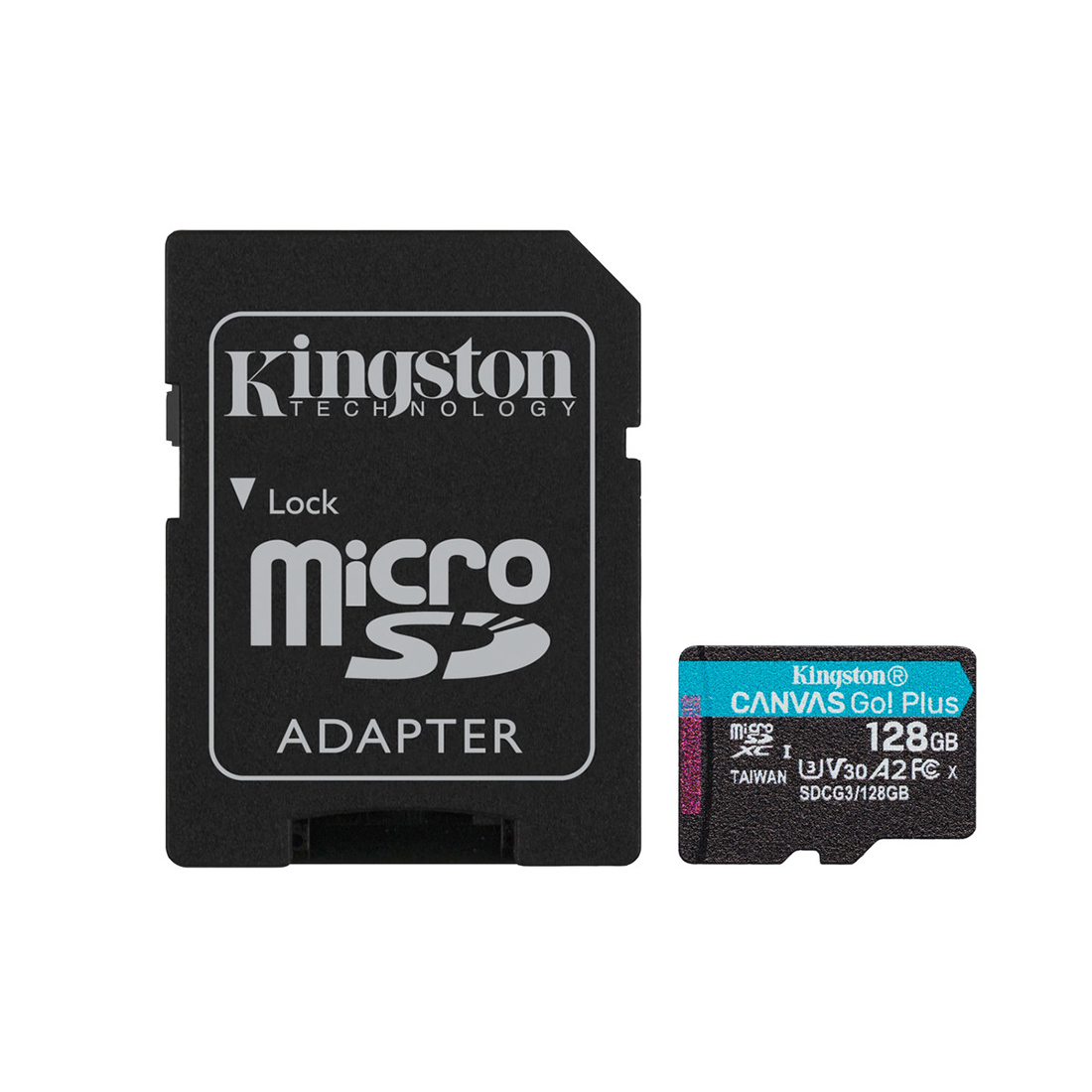 Карта памяти, Kingston, SDCG3/128GB, MicroSDXC 128GB, Canvas Go Plus, A2, U3, V30, с адаптером SD