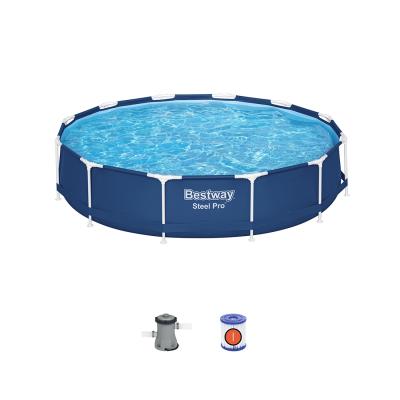 Каркасный бассейн Steel Pro 366 х 76 см, BESTWAY, 56681, Винил, 6473 л., Стальной каркас, Ф-насос 58381 (1249л/ч), Синий, Цветная коробка