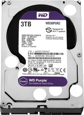HDD Internal 3TB,WD Purple, 5400rpm, 64MB Cache, 6Gb/s, 64cam AllFrame-4K,3.5" SATA-3 [WD30PURZ]