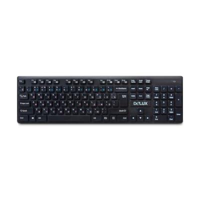Клавиатура, Delux, DLK-150GB, Ультратонкая, Беспроводная 2.4ГГц, Кол-во стандартных клавиш 104, 12 мультимедиа-клавиш (FN), Размер: 433*124*20,7 мм., Анг/Рус/Каз, Чёрный