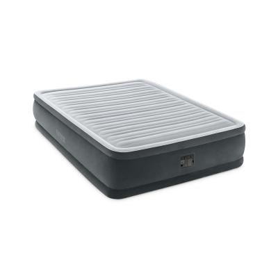 Матрас-кровать надувная Dura-Beam DELUXE Comfort-Plush Airbed (Queen) 203 х 152 х 46 см, INTEX, 64414ND, Винил, Флокированый верх, Встроенный эл. насос, Технология Fiber-Tech, Сумка для переноски и хранения в комплекте, Серый, Цветная коробка