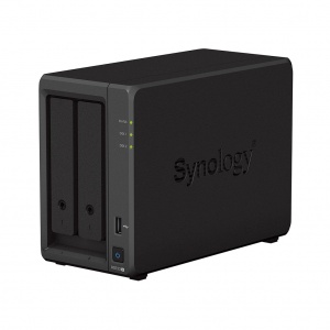 Сетевой накопитель (NAS) Synology DiskStation DS723+ AMD Ryzen R1600 (2.60-3.10GHz), 2GB DDR4, 2x3.5"/2.5" SATA, 2xM.2 2280 NVMe SSD, RAID 0,1,5,6,10,Basic,JBOD,Synology Hybrid, 1xUSB 3.2 Gen 1, 1x eSATA, 2xLAN, Cloud, Black