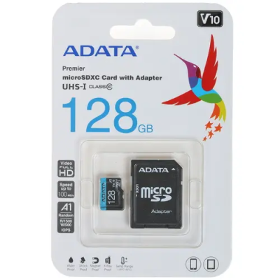 Micro Secure Digital Card (Trans Flash) 128GB HC10 Adata AUSDX128 UHS-I 100/25 + SD adapter