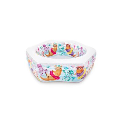 Детский надувной бассейн Happy Otter 191 x 178 х 53 см, INTEX, 56493NP, Винил, 510л., 6+, Надувной пол, Сливной клапан, Многоцветный принт, Цветная коробка