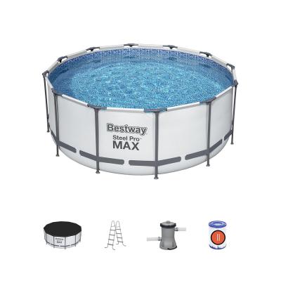 Каркасный бассейн Steel Pro MAX 366 х 122 см, BESTWAY, 56420, Винил, 10250 л., Стальной каркас, Ф-насос 58383 (2006л/ч), Лестница 58336, Тент 58037, Серый, Цветная коробка