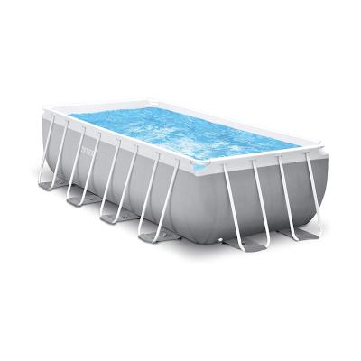 Каркасный бассейн Prism Frame Rectangular 400 х 200 x 122 см, INTEX, 26790NP, Винил, 8418 л., Стальной каркас, Ф-насос 28604 (2006л/ч), Лестница 28076, Гидроаэрация 22025, Серый, Цветная коробка