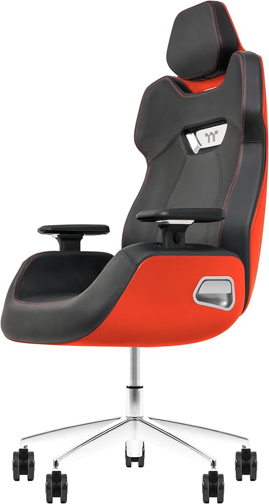 Игровое компьютерное кресло, Thermaltake, ARGENT E700 Flaming Orange, GGC-ARG-BRLFDL-01, Максимальная нагрузка 150 кг, Натуральная кожа, Основание алюминий и металл, Оранжевый