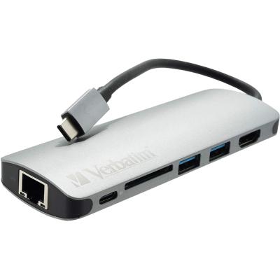 USB-хаб Verbatim 6-in-1 USB-C Hub VUC-2061D 2xUSB 3.0 (5 Gbps), 4K HDMI (30Hz), SD Card Reader, Ethernet port (10/100/1000 Mbps), Gray