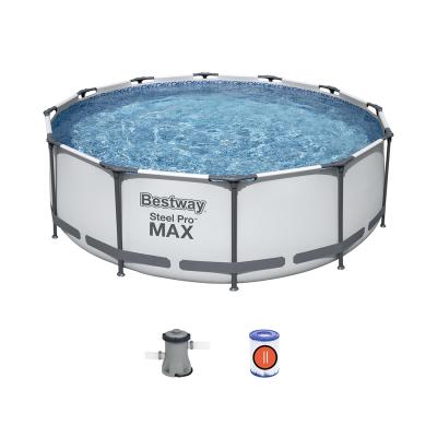 Каркасный бассейн Steel Pro MAX 366 х 100 см, BESTWAY, 56260, Винил, 9150 л., Стальной каркас, Ф-насос 58383 (2006л/ч), Серый, Цветная коробка