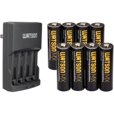 Быстрое зарядное устройство Watson 4xAA/AAA, Ni-Cd, Ni-MH, 2.8V DC, 500mA + комплект аккумуляторов 8шт Watcon MX AA NiMH 1.2V, 2550mAh