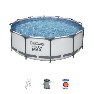 Каркасный бассейн Steel Pro MAX 366 х 100 см, BESTWAY, 56418, Винил, 9150 л., Стальной каркас, Ф-насос 58383 (2006л/ч), Лестница 58335, Серый, Цветная коробка