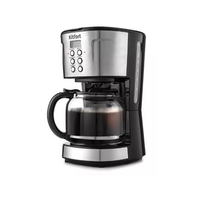 Кофеварка, Kitfort, КТ-731, Капельная, Мощность 900Вт, Стекло, Пластик, Ёмкость резервуара 1.6л, Автоотключение, Таймер, Черный, Стальной