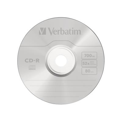 Диск CD-R, Verbatim, (43343) 700MB, 52х, 50шт в упаковке, Незаписанный