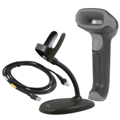 Сканер штрих-кода Honeywell HH490 (HH490-R1-1USB-1-R), ручной, проводной, с подставкой, 1D/2D, кабель 1.5м, черный