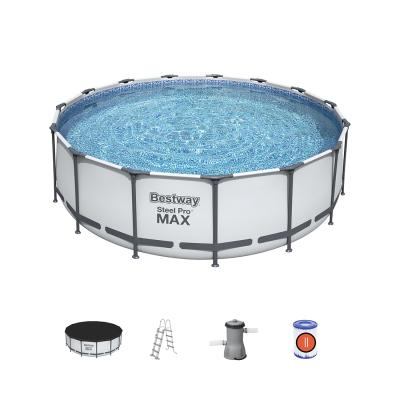 Каркасный бассейн Steel Pro MAX 457 х 122 см, BESTWAY, 56438, Винил, 16015 л., Стальной каркас, Ф-насос 58386 (3028л/ч), Лестница 58336, Тент 58038, Серый, Цветная коробка