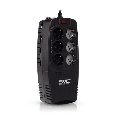 Стабилизатор (AVR), SVC, AVR-1200-U, Мощность 1200ВА/600Вт, Диапазон работы AVR: 176-276В, Тип выходных разъёмов: Schuko х 6 шт., LED-индикаторы, Защита телефонной линии, Чёрный
