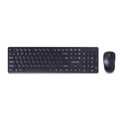 Комплект Клавиатура + Мышь, Delux, DLD-1505OGB, Беспроводная мышь 2.4G, 1000DPI, Нано-ресивер, Кол-во стандартных клавиш 104, Чёрный,