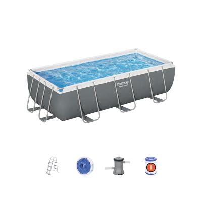 Каркасный бассейн Power Steel Rectangular 404 х 201 х 100 см, BESTWAY, 56441, Винил, 6478 л., Стальной каркас, Ф-насос 58383 (2006л/ч), Лестница 58335, Дозатор 58501, Серый, Цветная коробка