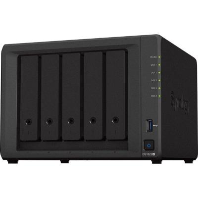 Сетевой накопитель (NAS) Synology DiskStation DS1522+ AMD Ryzen Ryzen R1600 (2.60-3.10GHz), 8GB DDR4, 5x3.5"/2.5" SATA, 2xM.2 2280 NVMe SSD, RAID 0,1,5,6,10,Basic,JBOD,Synology Hybrid, 2xUSB 3.2 Gen 1, 2x eSATA, 4xLAN, Cloud, Black
