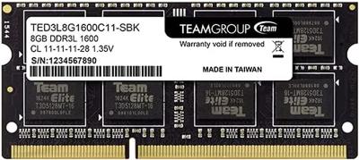 SODIMM DDR3 8GB PC3L-12800 (1600MHz) TEAM Elite (UNIVOLTAGE) 1.35-1.5V (TED38G1600C11-SBK)
