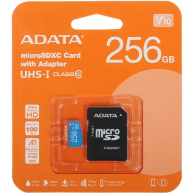 Micro Secure Digital Card (Trans Flash) 256GB HC10 Adata AUSDX256 UHS-I 	100/25 + SD adapter