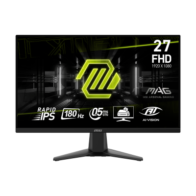 MSI MAG 275F 27" Flat Gaming Monitor (1920 x 1080) LED FHD Rapid IPS, 180Hz, 1000:1, 250 cd/m2, 178/178, 0.5MS (GTG), Наклон -5~20, Night Vision, Wide Color Gamut, AI Vision Technology, Adaptive-Sync, 1x DisplayPort 1.4, 2x HDMI 2.0b, Earphone Out, B